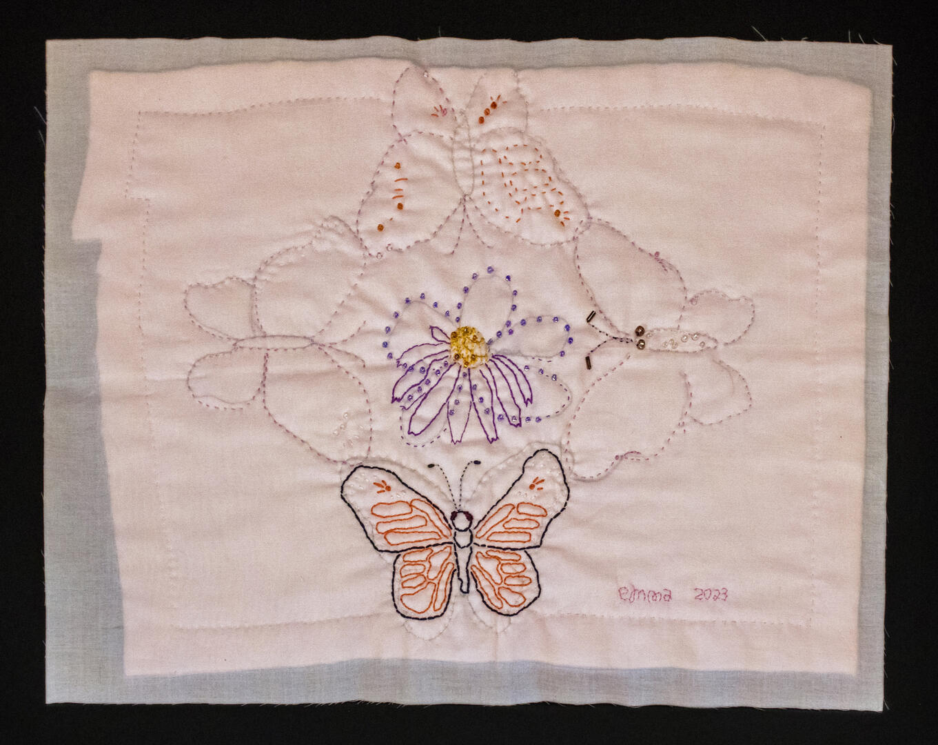 Butterflies, 2023, childhood drawing embroidered on fabric
