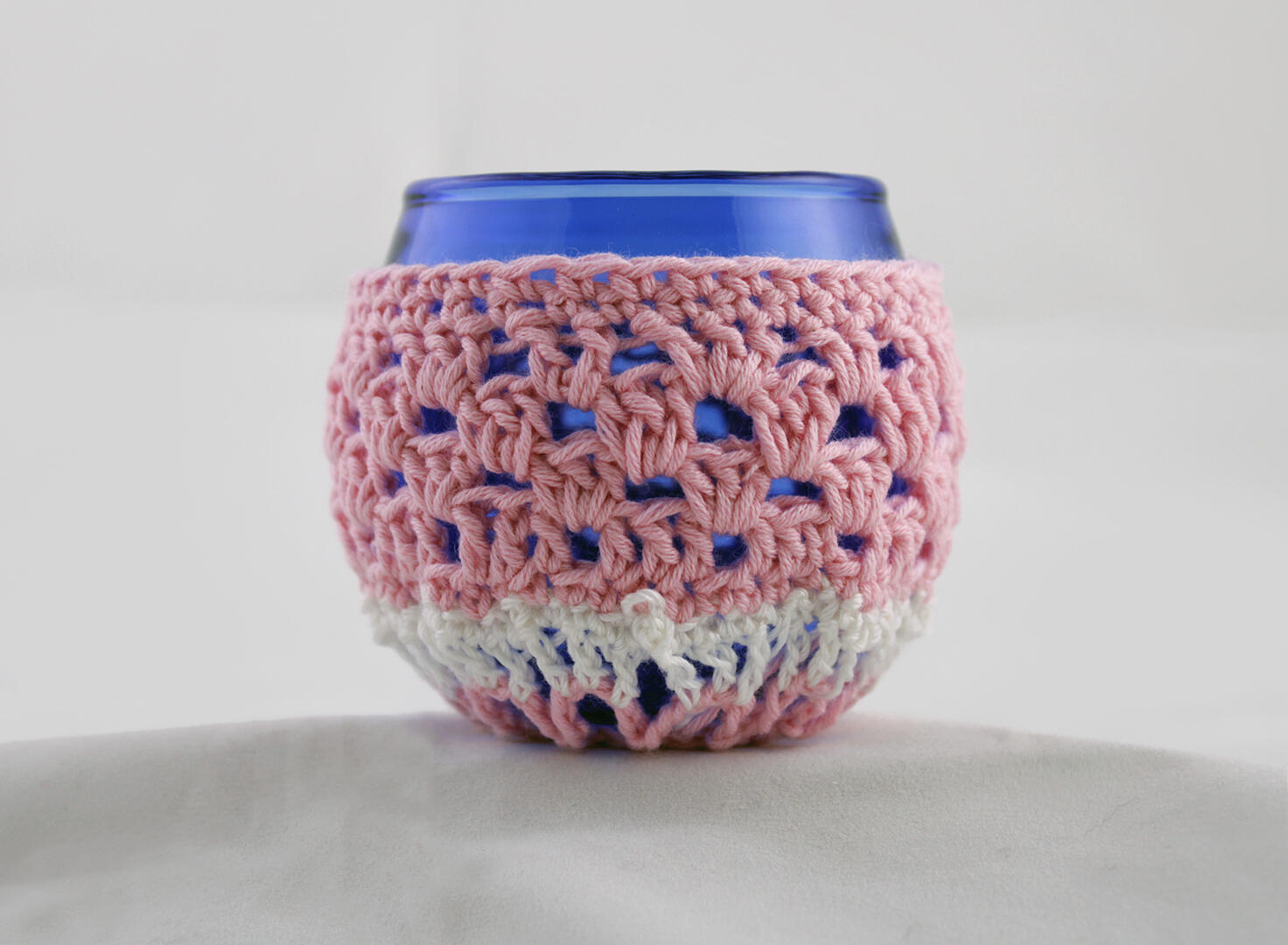 Cupholder, 2021, crochet thread and glass votive