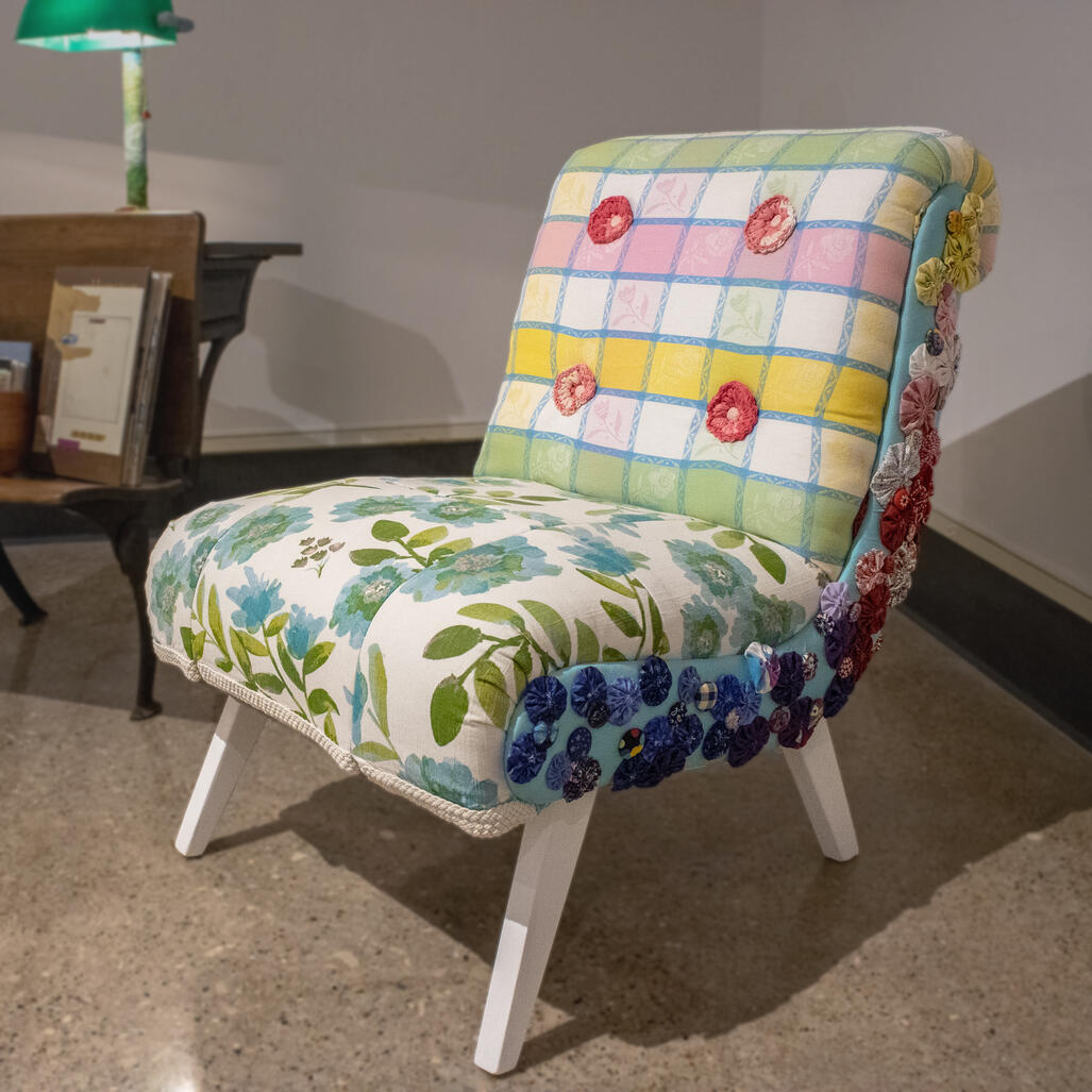 Rest, 2022, reupholstered chair, 3' x 3' x 4'